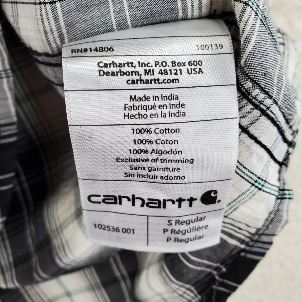 Carhartt Mechanic Shirt Men S Blk Wht Plaid Relaxed SS Button Essential Normcore - Picture 8 of 10